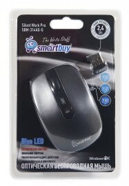 Мышь беспроводная беззвучная Smartbuy 314AG серый металлик, Blue LED (SBM-314AG-G) / 40 - 