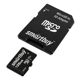 micro SDXC карта памяти Smartbuy 128GB cl10 U3 V30 для видеонаблюдения (с адаптером SD) - 