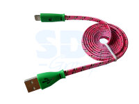 USB кабель светящиеся разъемы для iPhone 5/6/7 моделей шнур шелк плоский1М розовый