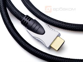Шнур HDMI штекер - HDMI штекер 5.0м, с ферритами, (никель-золото, сетка-нейлон) - 