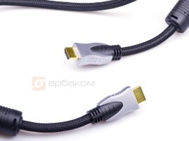 Шнур HDMI штекер - HDMI штекер 5.0м, с ферритами, (никель-золото, сетка-нейлон) - 