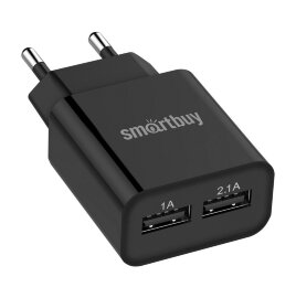 Сетевое ЗУ SmartBuy® FLASH, 2.1 А+1 А , черное, 2 USB (SBP-2010)/62 - 