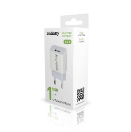 Сетевое ЗУ SmartBuy® FLASH, 2.4 А, белое, 1 USB (SBP-1024)/62 - 