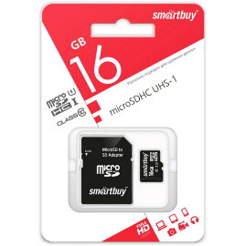 micro SDHC карта памяти Smartbuy 16GB Сlass 10 UHS-I (с адаптером SD) - 