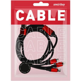 Дата-кабель Smartbuy USB - 3 в 1 Micro+C+8pin, резин, толст. 1.2 м, до 3А черный (iK-312QBOMB black) - 