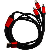 Дата-кабель Smartbuy USB - 3 в 1 Micro+C+8pin, резин, толст. 1.2 м, до 3А черный (iK-312QBOMB black)
