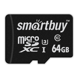 micro SDXC карта памяти Smartbuy 64GB Class10 PRO U3 R/W:95/60 MB/s (с адаптером SD) - 