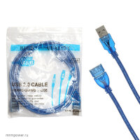 Кабель удлинитель USB 2.0 A(M)- USB A(F) синий 1.5м с фильтром AA