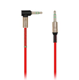 AUX кабель 3.5-3.5 мм (M-M), AUX L-TYPE, 1 м, красный, с L-обр. након., (A-35-35-foldbox red) - 