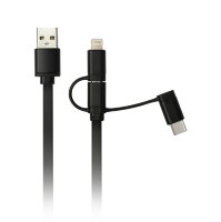 Дата-кабель Smartbuy USB - 3 в 1 Micro+Type-C+8 pin, длина 1 м, черный (iK-312 black)