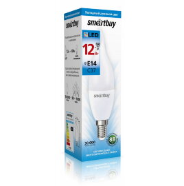Светодиодная (LED) Свеча на ветру матовая Лампа Smartbuy-C37-12W/6000/E14 (SBL-C37Can-12-60K-E14)/10 - 