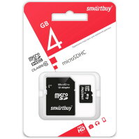 micro SDHC карта памяти Smartbuy 4GB Class 10 (с адаптером SD)