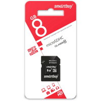micro SDHC карта памяти Smartbuy 8GB Сlass 10 (с адаптером SD)