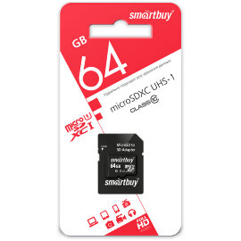 micro SDXC карта памяти Smartbuy 64GB Class 10 UHS-1 (с адаптером SD) - 
