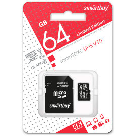 micro SDXC карта памяти Smartbuy 64GB Class 10 UHS-1 (с адаптером SD) - 