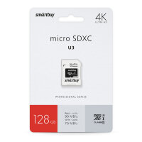 micro SDXC карта памяти Smartbuy 128GB Class10 PRO U3 R/W:90/70 MB/s (с адаптером SD)