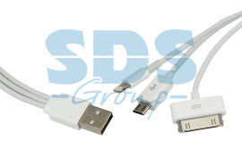 USB кабель 3 в 1 только для зарядки iPhone 5/iPhone 4/microUSB белый - 