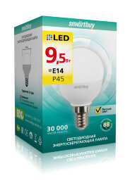 Светодиодная (LED) Лампа Smartbuy-P45-9,5W/3000/E14 (SBL-P45-9_5-30K-E14)/100 - 